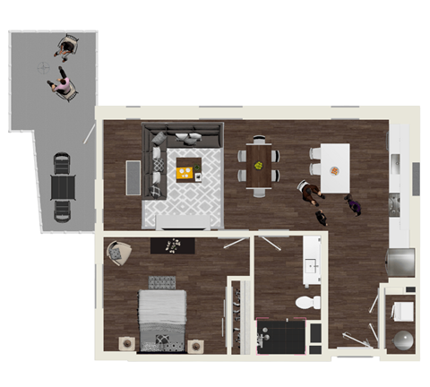 Floor plan for 1 bed, 1 bath